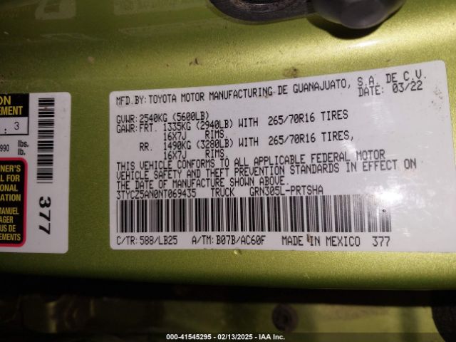 3TYCZ5AN0NT069435 Toyota Tacoma Trd Pro