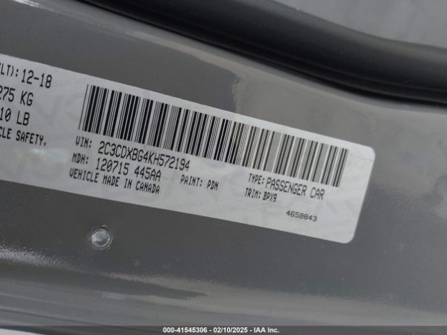 2019 DODGE CHARGER 2C3CDXBG4KH572194 Photo 8