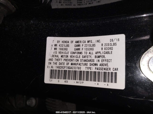 1HGCR2F78GA233780 Honda ACCORD EX
