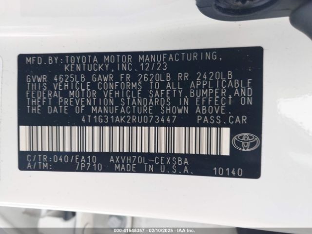 4T1G31AK2RU073447 Toyota Camry Hybrid Se