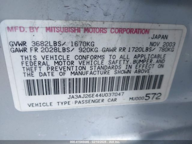 2004 MITSUBISHI LANCER JA3AJ26E44U037047 Photo 8