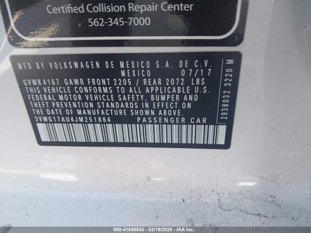 3VWG17AU4JM251864 Volkswagen Golf Tsi S/tsi Se