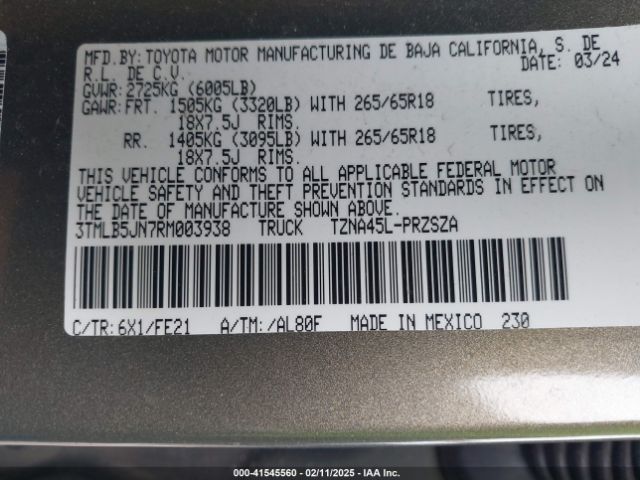 3TMLB5JN7RM003938 Toyota Tacoma Trd Sport