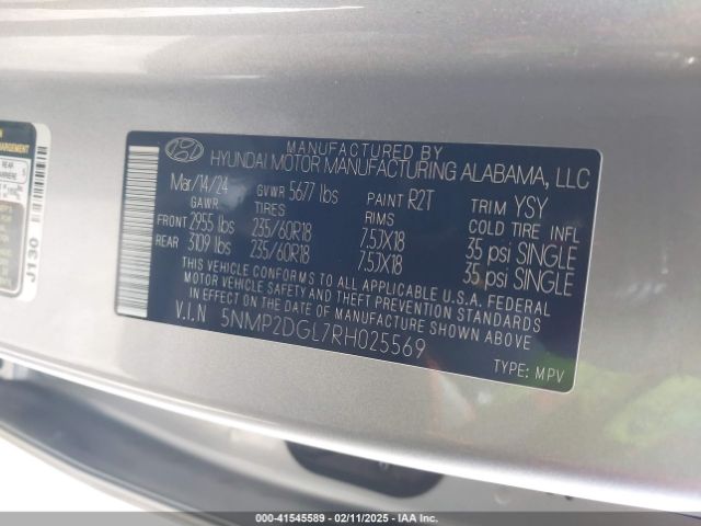 5NMP2DGL7RH025569 Hyundai Santa Fe Sel