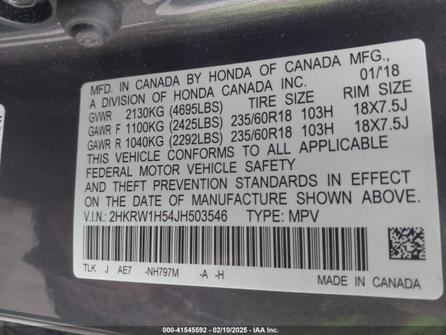 Honda CR-V EX 2018 2HKRW1H54JH503546 Image 9