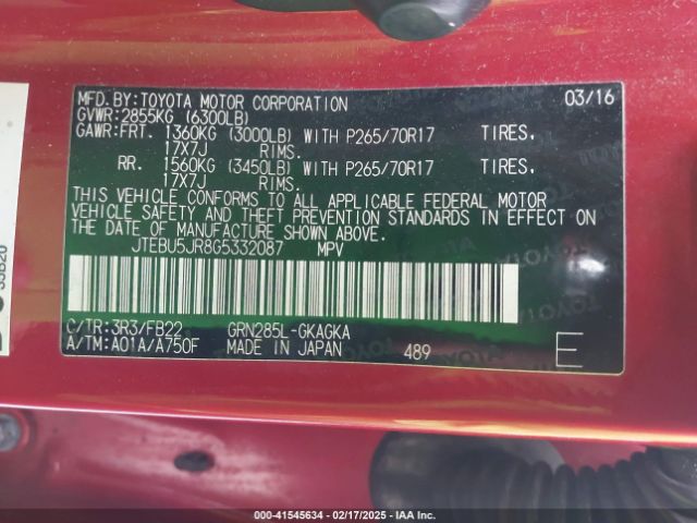 JTEBU5JR8G5332087 Toyota 4RUNNER SR5