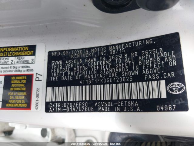 4T1BF1FK0GU123625 Toyota CAMRY SE