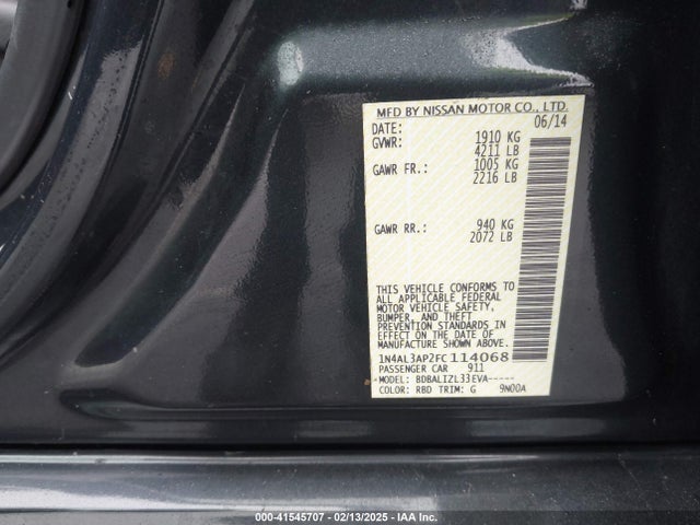 Nissan Altima 2.5 Sv 2015 1N4AL3AP2FC114068 Image 9