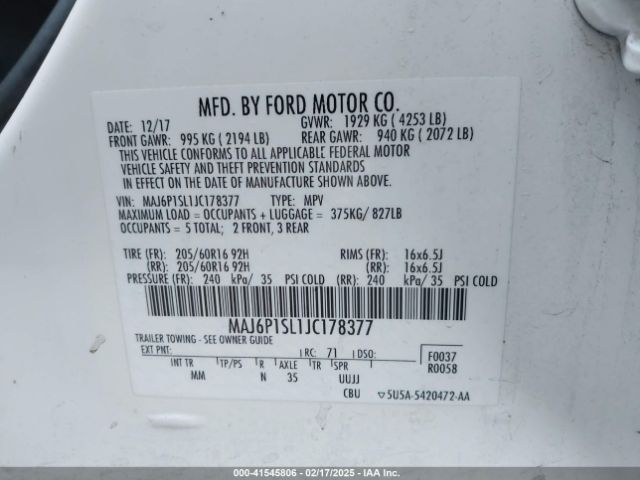 MAJ6P1SL1JC178377 Ford ECOSPORT S
