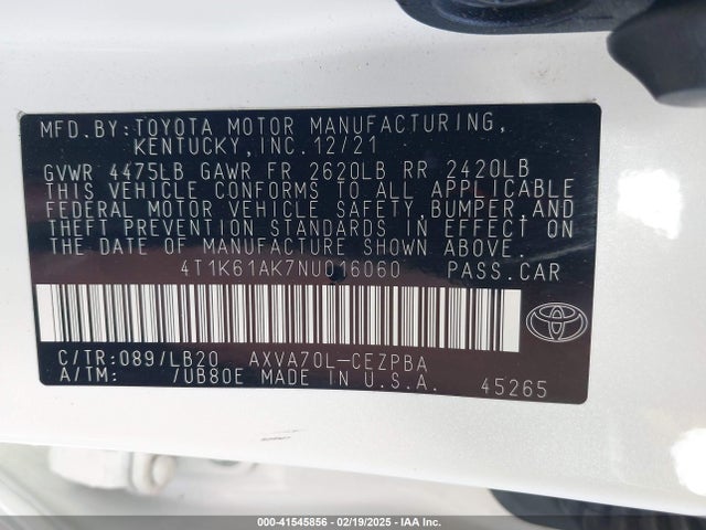 Toyota CAMRY XSE 2022 4T1K61AK7NU016060 Image 9