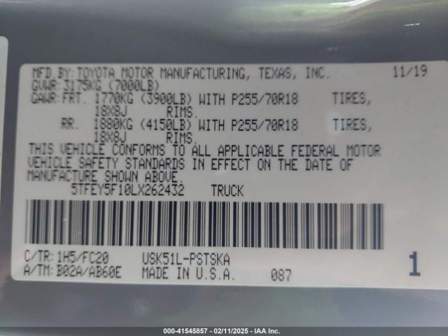 5TFEY5F10LX262432 Toyota Tundra Sr5