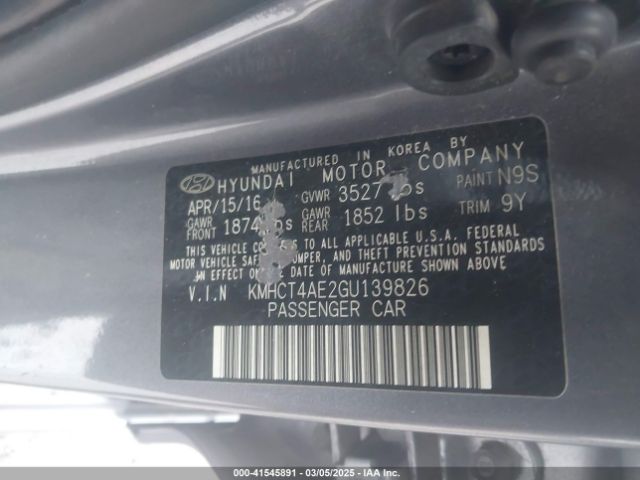 KMHCT4AE2GU139826 Hyundai ACCENT SE