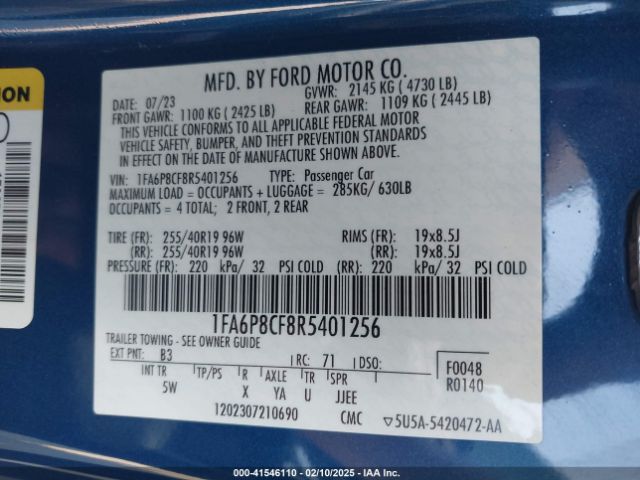 1FA6P8CF8R5401256 Ford Mustang Gt Premium Fastback