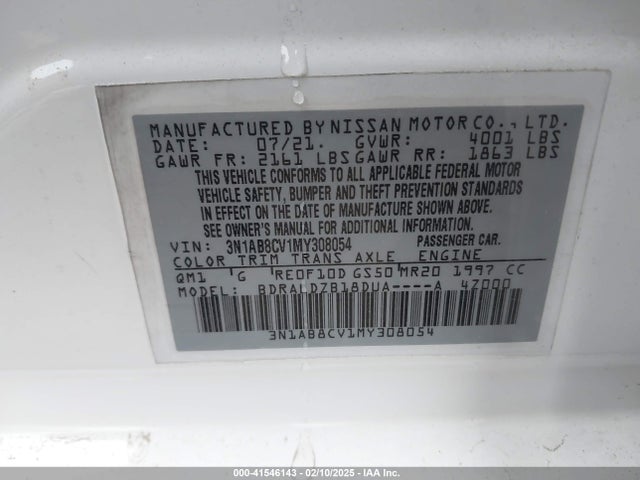 3N1AB8CV1MY308054 Nissan Sentra Sv Xtronic Cvt