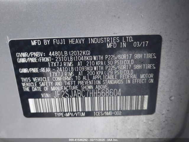 2017 SUBARU FORESTER JF2SJABC7HH568604 Photo 8