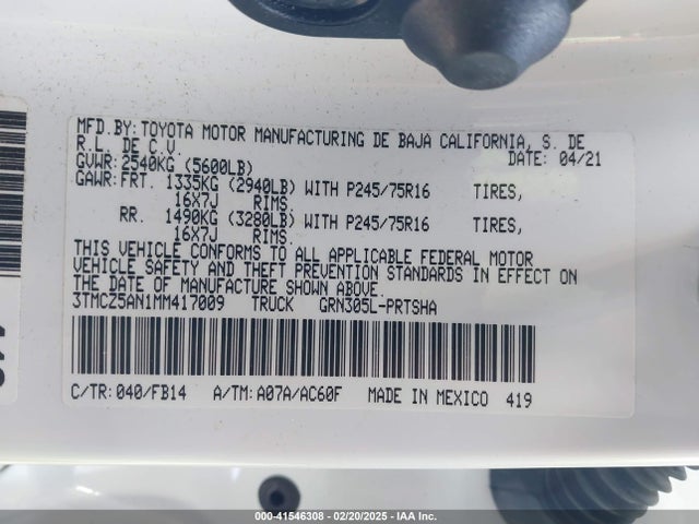 Toyota Tacoma Sr V6 2021 3TMCZ5AN1MM417009 Image 9