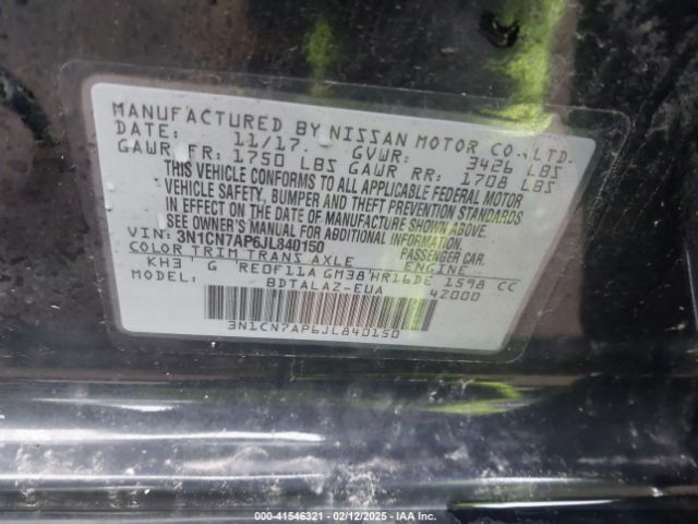 3N1CN7AP6JL840150 Nissan Versa 1.6 S+