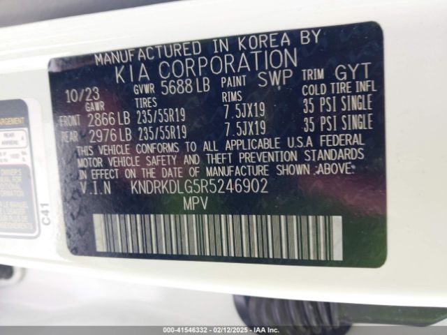 KNDRKDLG5R5246902 KIA Sorento Hybrid Sx Prestige