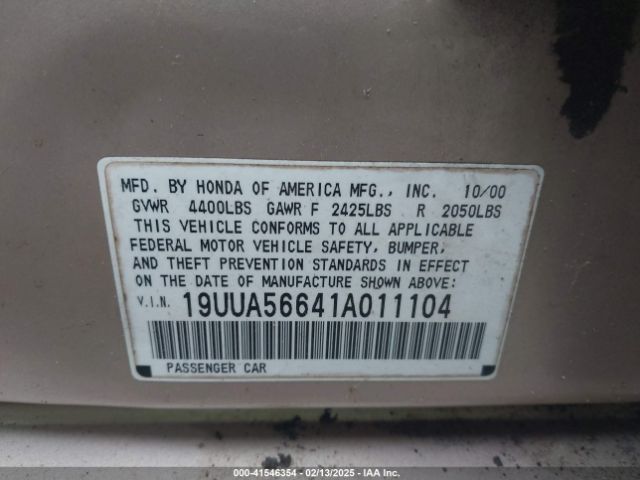 2001 ACURA 3.2TL 19UUA56641A011104 Photo 8