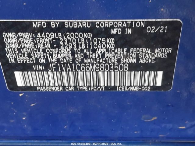 2021 SUBARU WRX JF1VA1C66M9803508 Photo 8