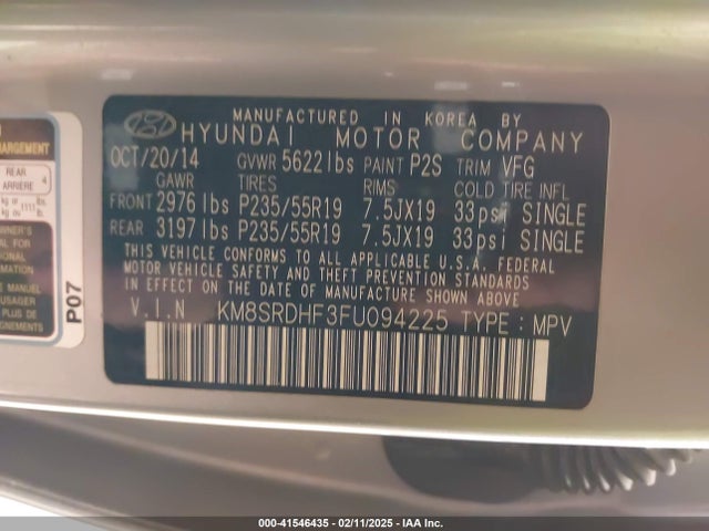 Hyundai dohc gdi lambda ii 2015 KM8SRDHF3FU094225 Image 9