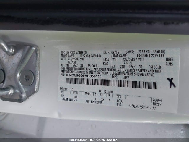 Ford ESCAPE SE 2017 1FMCU9GD5HUB56114 Image 9