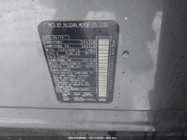 3PCAJ5M38KF144497 Infiniti Qx50 Luxe