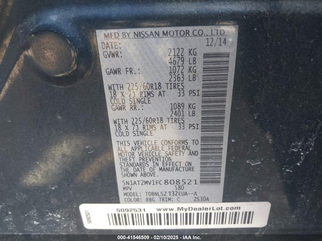 Nissan Rogue Sl 2015 5N1AT2MV1FC808521 Image 9