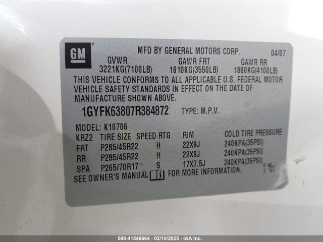 2007 CADILLAC ESCALADE 1GYFK63807R384872 Photo 8