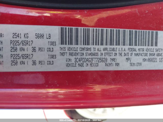 3C4PDDAG2FT725620 Dodge JOURNEY SE