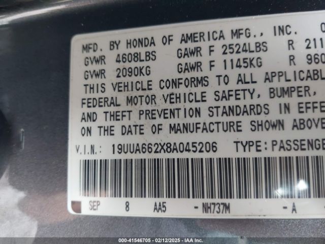 2008 ACURA TL 19UUA662X8A045206 Photo 8