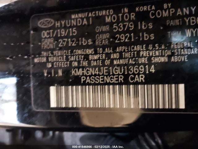 KMHGN4JE1GU136914 Hyundai Genesis 3.8