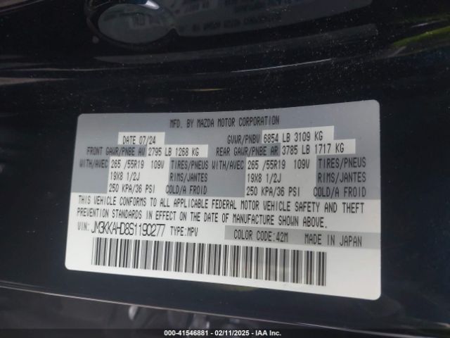 JM3KKAHD8S1190277 Mazda Cx-90 3.3 Turbo Select Package
