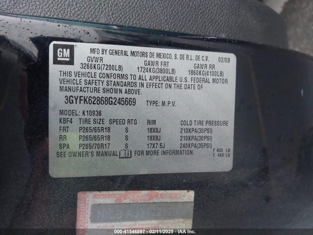 2008 CADILLAC ESCALADE EXT 3GYFK62868G245669 Photo 8