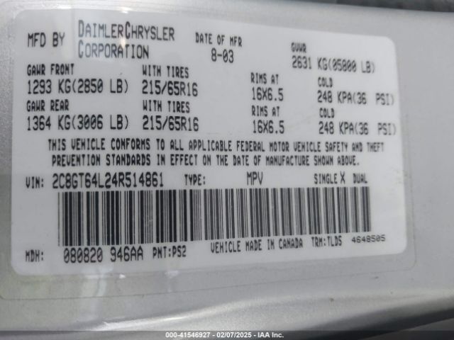 2004 CHRYSLER TOWN & COUNTRY 2C8GT64L24R514861 Photo 8