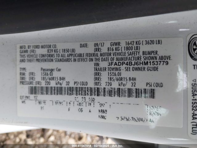 3FADP4BJ6HM153779 Ford FIESTA SE