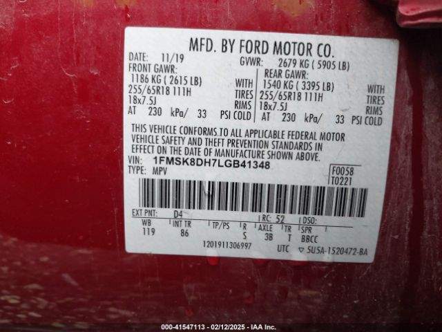 1FMSK8DH7LGB41348 Ford EXPLORER XLT
