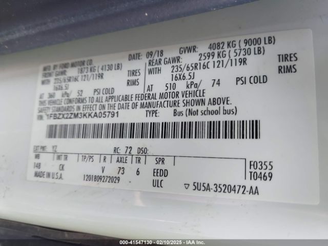 1FBZX2ZM3KKA05791 Ford Transit-350 Xlt
