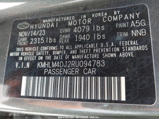 KMHLM4DJ2RU094783 Hyundai Elantra Hybrid Blue
