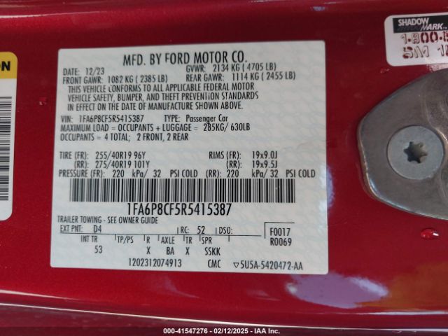 1FA6P8CF5R5415387 Ford Mustang Gt Premium Fastback