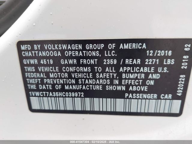 1VWCT7A35HC039972 Volkswagen Passat 1.8t Sel Premium