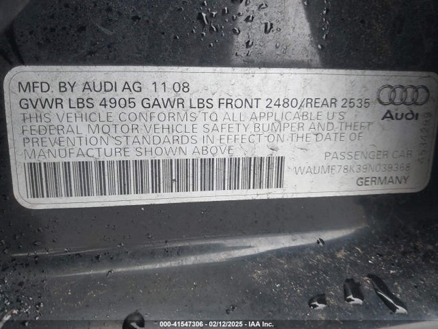 2009 AUDI A4 WAUMF78K39N039368 Photo 8