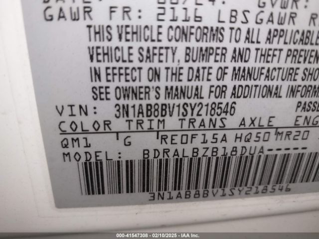 3N1AB8BV1SY218546 Nissan SENTRA S
