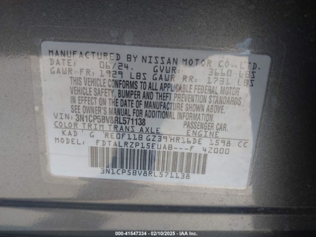 3N1CP5BV8RL571138 Nissan Kicks S Xtronic Cvt