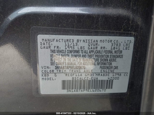 3N1AB7AP9EL620670 Nissan SENTRA S