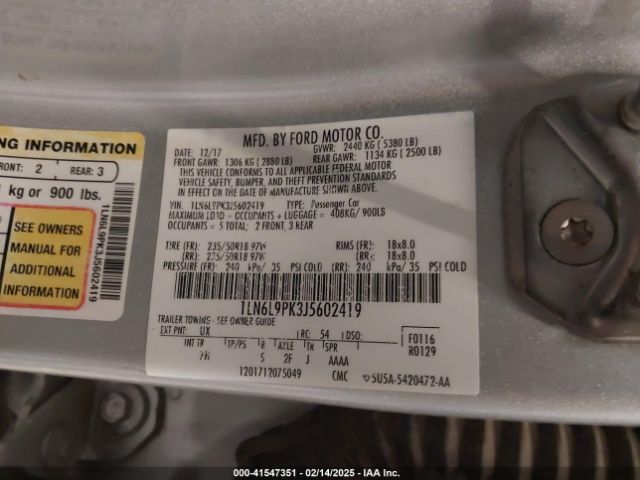 1LN6L9PK3J5602419 Lincoln Continental Premiere