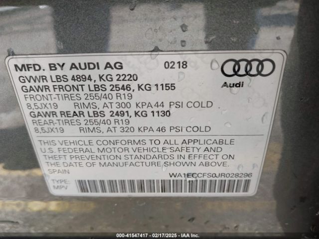 WA1ECCFS0JR028296 Audi Q3 2.0t Premium/2.0t Sport Premium