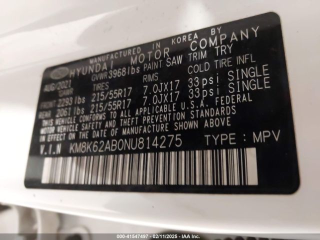 KM8K62AB0NU814275 Hyundai Kona Sel