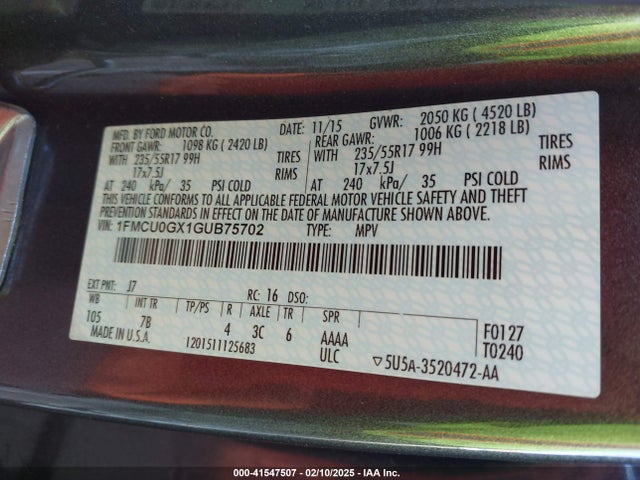 Ford ESCAPE SE 2016 1FMCU0GX1GUB75702 Image 9