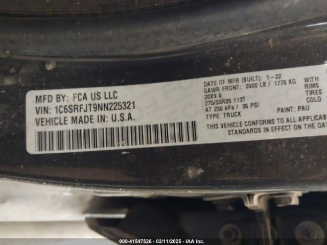 1C6SRFJT9NN225321 RAM 1500 Laramie  4x4 5'7 Box